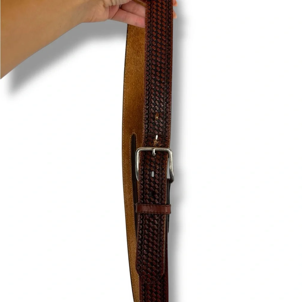 MEN'S HEAVY DUTY BASKET WEAVE WESTERN CASUAL WORK LEATHER BELT Brown 44 Lrg 1.5